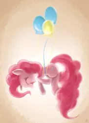 Size: 2000x2750 | Tagged: safe, artist:teknibaal, derpibooru import, pinkie pie, earth pony, pony, balloon, eyes closed, female, happy, high res, mare, open mouth, profile, smiling, solo, then watch her balloons lift her up to the sky