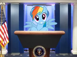 Size: 746x553 | Tagged: artist:normanb88, derpibooru import, flag, irl, photo, podium, ponies in real life, president, rainbow dash, safe, united states, vector