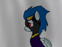 Size: 1600x1200 | Tagged: safe, artist:s0nic-b00m, derpibooru import, nightshade, pegasus, pony, clothes, costume, depressed, goggles, regret, sad, shadowbolts, shadowbolts costume