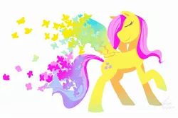 Size: 2700x1800 | Tagged: artist:stupidyou3, butterfly, derpibooru import, eyes closed, fluttershy, raised hoof, safe, simple background, solo, spread wings, white background
