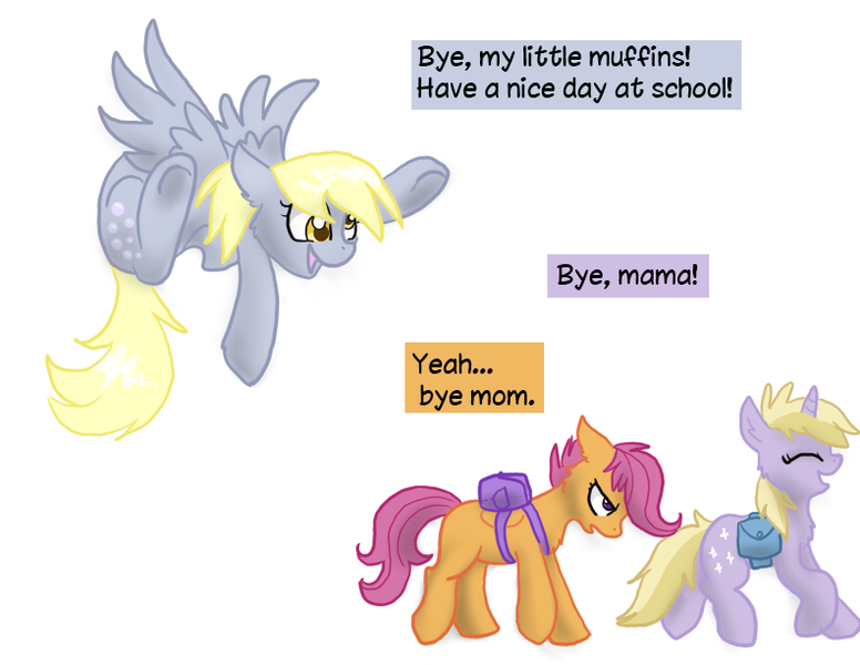 Size: 792x612 | Tagged: safe, artist:cat4lyst, derpibooru import, derpy hooves, dinky hooves, scootaloo, pegasus, pony, equestria's best mother, family, female, filly, foal, headcanon, jossed, mare, scootaloo's parents, simple background, trio, underhoof, white background