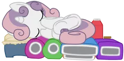 Size: 1500x738 | Tagged: artist:virgil pony, cute, derpibooru import, fabric, safe, simple background, sleeping, source needed, sweetie belle, transparent background