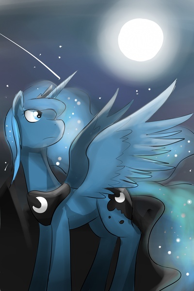 Size: 2000x3000 | Tagged: artist:stupidyou3, derpibooru import, high res, princess luna, safe, shooting star, solo