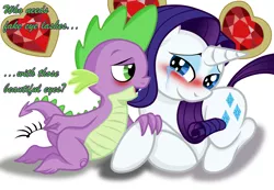 Size: 2500x1732 | Tagged: safe, artist:jamescorck, derpibooru import, rarity, spike, blushing, crying, false eyelashes, female, fire ruby, interspecies, male, shipping, sparity, straight, tears of joy