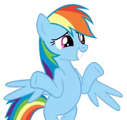 Size: 900x850 | Tagged: artist needed, safe, derpibooru import, rainbow dash, pegasus, pony, mmmystery on the friendship express, bipedal, female, mare, reaction image, shrug, simple background, smiling, solo, transparent background, underhoof, vector
