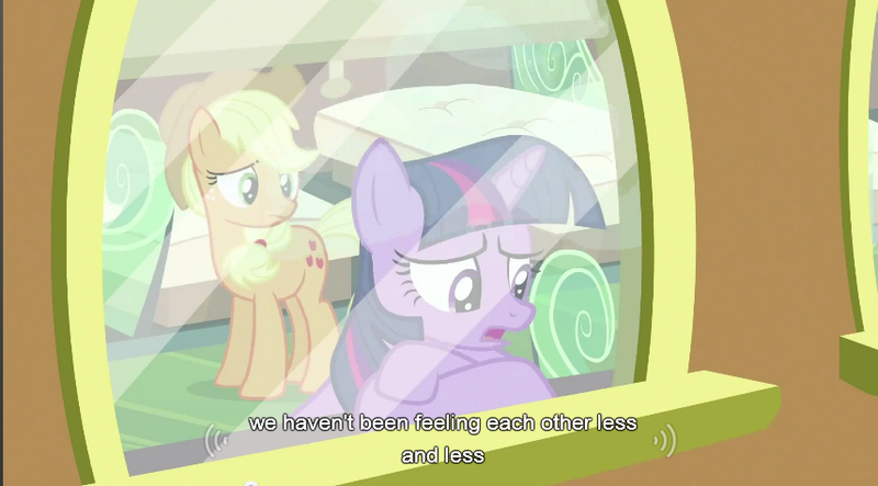 Size: 857x475 | Tagged: applejack, derpibooru import, safe, screencap, twilight sparkle, youtube caption