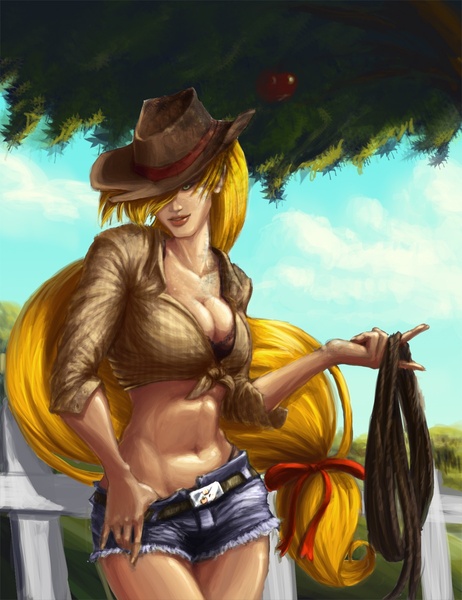 Size: 923x1200 | Tagged: abs, applejack, artist:quizzicalkisses, breasts, busty applejack, cleavage, derpibooru import, female, human, humanized, rope, seductive pose, sexy, solo, solo female, stupid sexy applejack, suggestive, wide hips
