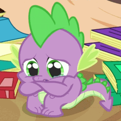 Size: 407x405 | Tagged: animated, book, cropped, crying, derpibooru import, dragon quest, golden oaks library, sad, safe, screencap, solo, spike
