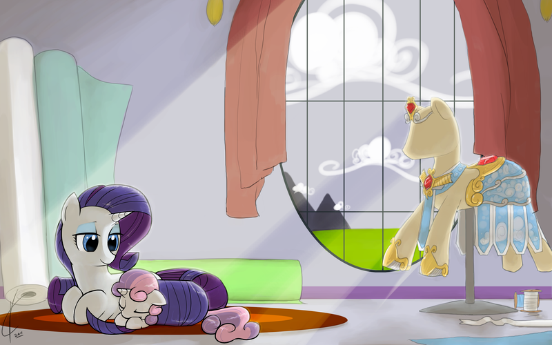 Size: 3200x2000 | Tagged: safe, artist:valcron, derpibooru import, rarity, sweetie belle, pony, unicorn, blank flank, cute, diasweetes, duo, duo female, female, filly, foal, high res, mare, raribetes, sleeping