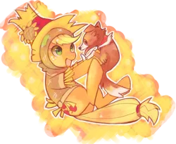 Size: 1522x1247 | Tagged: dead source, safe, artist:suikuzu, derpibooru import, applejack, winona, earth pony, pony, adobe imageready, costume, cute, female, holding, mare, open mouth, scarecrow, simple background, transparent background