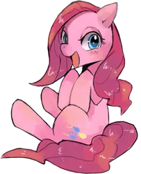 Size: 769x947 | Tagged: dead source, safe, artist:suikuzu, derpibooru import, pinkie pie, earth pony, pony, adobe imageready, female, mare, open mouth, simple background, sitting, solo, transparent background, wet mane