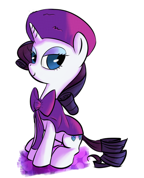 Size: 927x1143 | Tagged: artist:rubrony, artist:rustydooks, bianca, clothes, colored, costume, derpibooru import, hat, rarity, safe, simple background, solo, the rescuers, white background