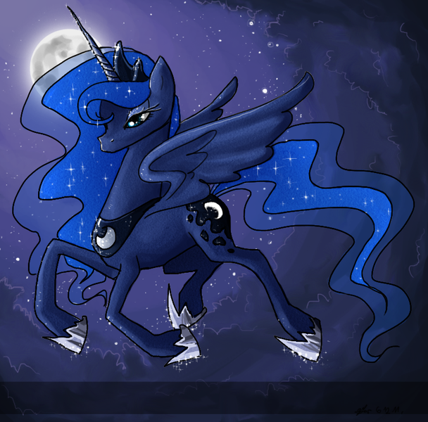 Size: 810x800 | Tagged: safe, artist:nastylady, derpibooru import, princess luna, alicorn, pony, female, mare, moon, night, photoshop, solo