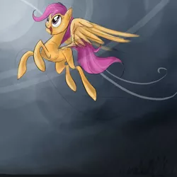 Size: 800x800 | Tagged: safe, artist:nastylady, derpibooru import, scootaloo, pegasus, pony, abstract background, female, filly, flying, happy, photoshop, scootaloo can fly, solo