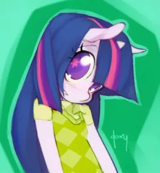 Size: 800x862 | Tagged: anthro, artist:doxy, clothes, derpibooru import, female, long hair, safe, solo, starry eyes, twilight sparkle, wingding eyes