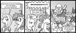 Size: 900x394 | Tagged: angel bunny, artist:madmax, batman, comic, /co/nrad, derpibooru import, fluttershy, grayscale, heavy, human, monochrome, pinkie pie, rarity, safe, suited for success, team fortress 2