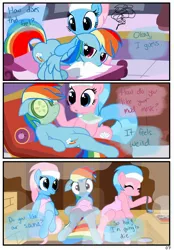 Size: 1741x2500 | Tagged: aloe, artist:pyruvate, comic, comic:the usual, derpibooru import, lotus blossom, massage, mud mask, rainbow dash, safe, spa, spa twins