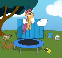 Size: 1280x1200 | Tagged: artist:aweranger, derpibooru import, jumping, safe, scootaloo, scootaloo can't fly, trampoline