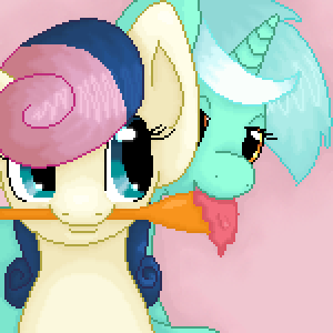 Size: 300x300 | Tagged: safe, artist:robynne, derpibooru import, lyra heartstrings, pony, unicorn, female, lesbian, lyrabon, mare, pixel art, shipping