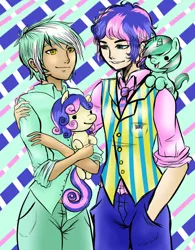 Size: 1280x1645 | Tagged: safe, artist:animecreator, derpibooru import, bon bon, lyra heartstrings, sweetie drops, earth pony, human, pony, unicorn, bishonen, boy bon, boyra, gay, guyra, human ponidox, humanized, lyrabon, male, rule 63, shipping