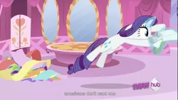 Size: 1366x768 | Tagged: all new, carousel boutique, derpibooru import, meme, ponyville confidential, rarity, safe, screencap, solo, text, youtube caption, youtube link