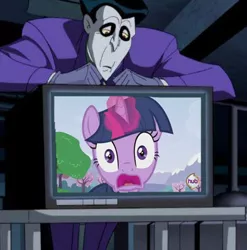 Size: 390x394 | Tagged: batman, derpibooru import, human, safe, television, the joker, twilight sparkle