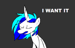 Size: 550x350 | Tagged: safe, artist:ghost, derpibooru import, vinyl scratch, pony, unicorn, animated, bipedal, do you want this cake, frame by frame, harry partridge, meme, nicolas cage, solo