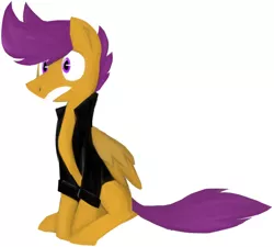 Size: 724x651 | Tagged: safe, artist:ghost, derpibooru import, scootaloo, pegasus, pony, clothes, jacket, sitting, solo