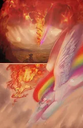 Size: 941x1444 | Tagged: artist:xatiav, derpibooru import, epic, fire, flying, rainbow dash, safe, sonic rainboom, sonic xboom, spitfiery, spitfire