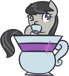Size: 559x618 | Tagged: artist:favouritefi, cup, derpibooru import, drinking, looking at you, octavia melody, safe, simple background, solo, tea, teacup, transparent background