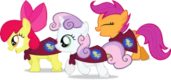 Size: 3999x1886 | Tagged: apple bloom, artist:lumorn, cape, clothes, cmc cape, cutie mark crusaders, derpibooru import, running, safe, scootaloo, simple background, sweetie belle, transparent background, vector