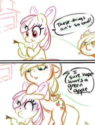 Size: 648x848 | Tagged: apple bloom, applejack, artist:briskby, comic, derpibooru import, dishonorapple, hilarious in hindsight, pear, safe, that pony sure does hate pears