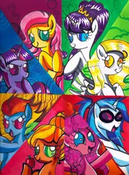 Size: 504x686 | Tagged: safe, artist:aurora-chiaro, derpibooru import, applejack, derpy hooves, fluttershy, pinkie pie, rainbow dash, rarity, twilight sparkle, vinyl scratch, pegasus, pony, alternate hairstyle, female, mare