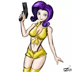 Size: 1280x1280 | Tagged: artist:johnjoseco, artist:michos, belly button, breasts, clothes, colored, color edit, cosplay, costume, cowboy bebop, crossover, derpibooru import, edit, faye valentine, female, human, humanized, rarity, safe, solo