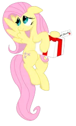 Size: 1368x2265 | Tagged: safe, artist:v-d-k, derpibooru import, fluttershy, pegasus, pony, female, floppy ears, flying, mare, present, simple background, solo, transparent background