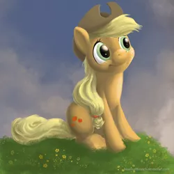 Size: 2118x2118 | Tagged: applejack, artist:bluenudibranch, derpibooru import, high res, safe, sitting, solo