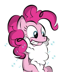 Size: 2506x2436 | Tagged: safe, artist:v-d-k, derpibooru import, pinkie pie, earth pony, pony, beard, bubble, female, grin, high res, mare, photoshop, simple background, solo, transparent background