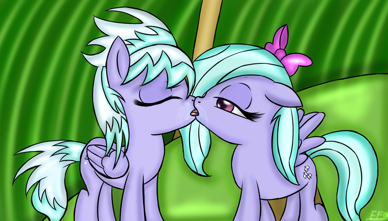Size: 2000x1142 | Tagged: questionable, artist:freefraq, deleted from derpibooru, derpibooru import, cloudchaser, flitter, pegasus, pony, bedroom eyes, drool, duo, duo female, eyes closed, female, females only, french kiss, incest, kissing, lesbian, mare, pegacest, shipping, sloppy kissing