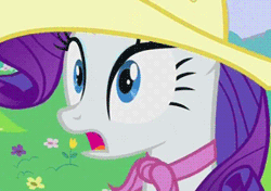 Size: 288x203 | Tagged: a canterlot wedding, animated, cropped, derpibooru import, faic, hat, rarity, safe, screencap, solo