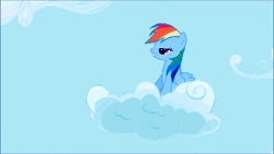Size: 500x281 | Tagged: animated, bucking, cloud, cloudy, derpibooru import, flying, friendship is magic, rainbow dash, safe, screencap, smiling, solo