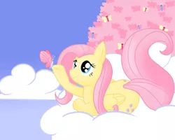 Size: 1280x1024 | Tagged: artist:zanezandell, butterfly, cloud, derpibooru import, fluttershy, safe, solo