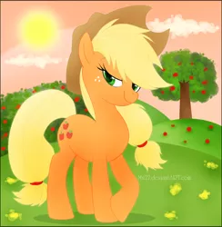 Size: 888x911 | Tagged: apple, applejack, artist:mn27, derpibooru import, safe, solo, sun, tree