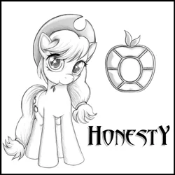 Size: 700x700 | Tagged: applejack, artist:rainbow, derpibooru import, element of honesty, looking at you, monochrome, safe, solo