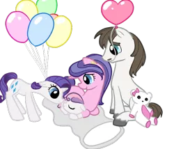 Size: 700x600 | Tagged: artist:otterlore, balloon, cookie crumbles, cookieflanks, derpibooru import, family, filly, foal, heart balloon, hondo flanks, newborn, rarity, safe, simple background, sweetie belle, transparent background