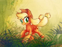 Size: 640x480 | Tagged: applejack, artist:don-ko, derpibooru import, forest, running, safe, solo