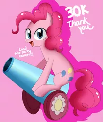 Size: 713x839 | Tagged: safe, artist:musapan, derpibooru import, pinkie pie, earth pony, pony, female, mare, party cannon, simple background, solo
