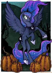 Size: 719x1021 | Tagged: artist:reaperfox, derpibooru import, princess luna, pumpkin, safe, solo