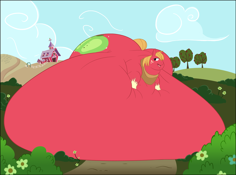 Size: 1280x950 | Tagged: questionable, artist:samael, derpibooru import, big macintosh, earth pony, pony, belly, belly bed, bhm, bigger macintosh, chubby cheeks, double chin, fat, immobile, impossibly large belly, impossibly obese, male, morbidly obese, multichin, neck fat, neck roll, obese, rolls of fat, solo, solo male, stallion, sweet apple acres