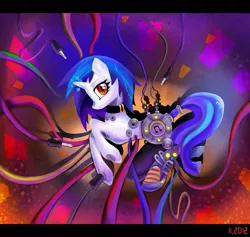 Size: 813x770 | Tagged: safe, artist:kaliptro, derpibooru import, vinyl scratch, cyborg, pony, unicorn, augmented, cable, cables, red eyes, solo, wires