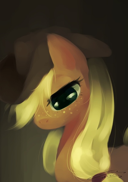 Size: 1000x1417 | Tagged: safe, artist:iopichio, derpibooru import, applejack, earth pony, pony, bust, female, mare, photoshop, portrait, profile, solo